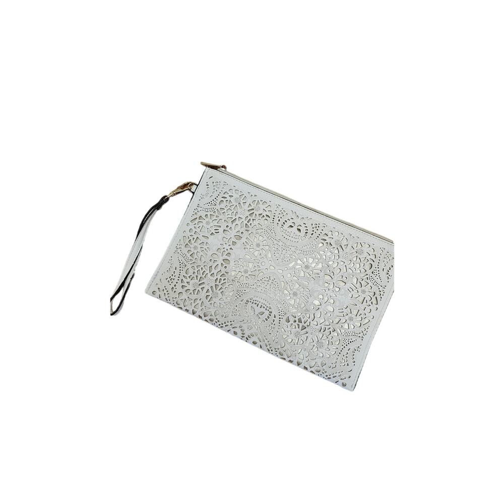 Call it Spring white and gold clutch wristlet